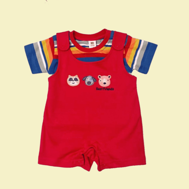 Pretty in Red & Multicolor Cotton Romper for Baby Girls and Boys