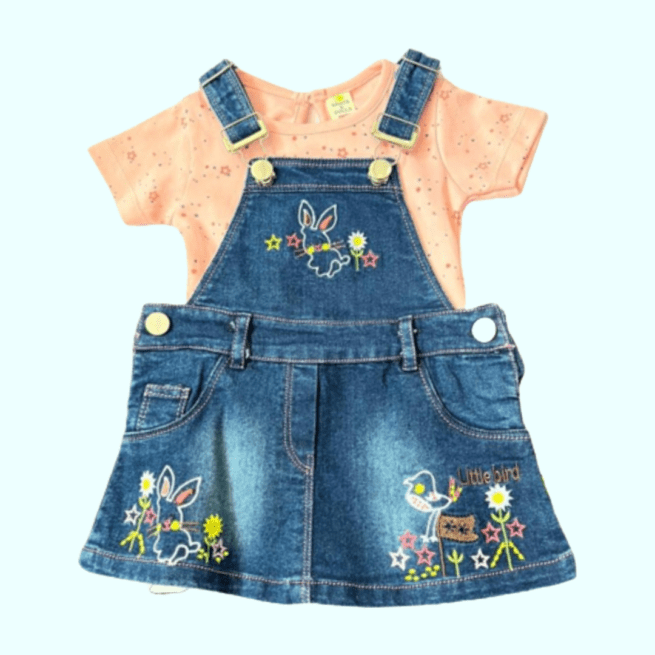 Girls Cotton Graphic Print T-Shirt And Dungaree Skirt