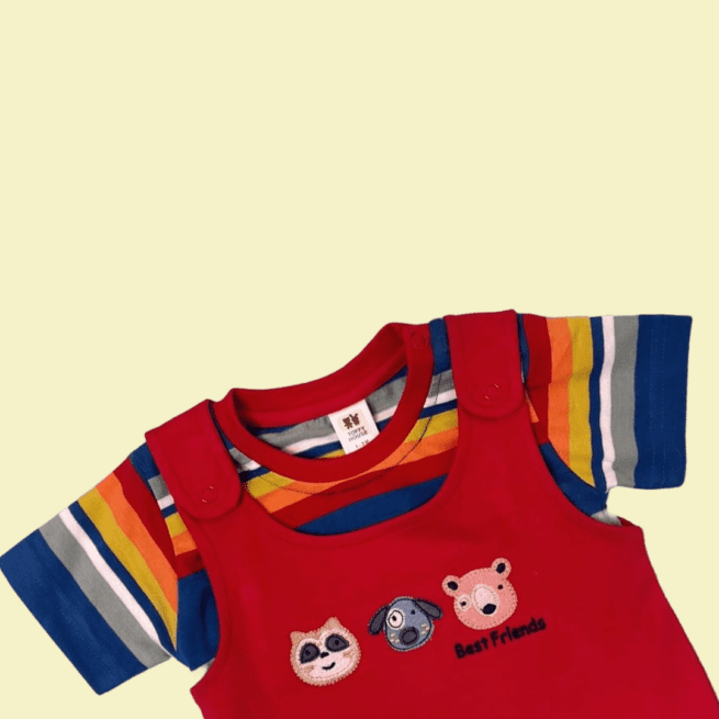 Pretty in Red & Multicolor Cotton Romper for Baby Girls and Boys - Image 3