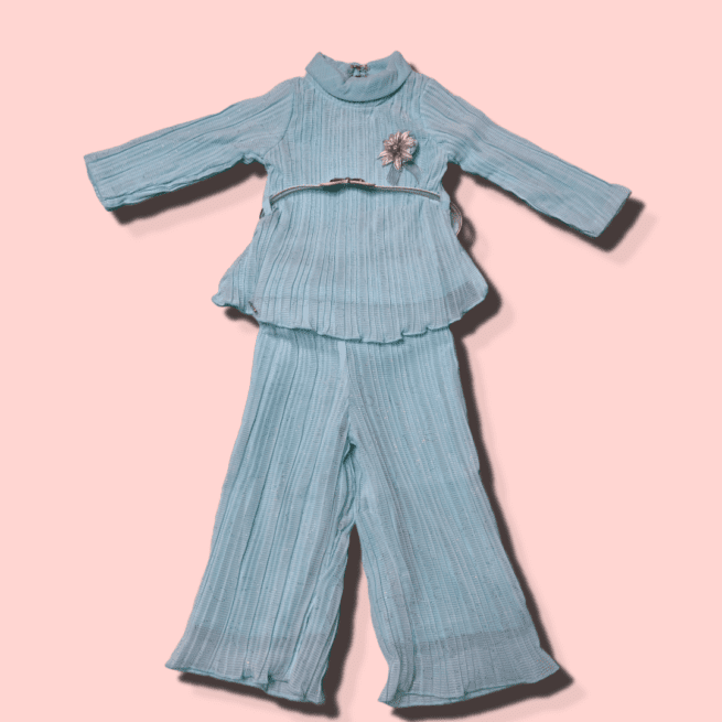 Peach and Firozi Chiffon Plazzo Clothing Set for Kids - Image 2