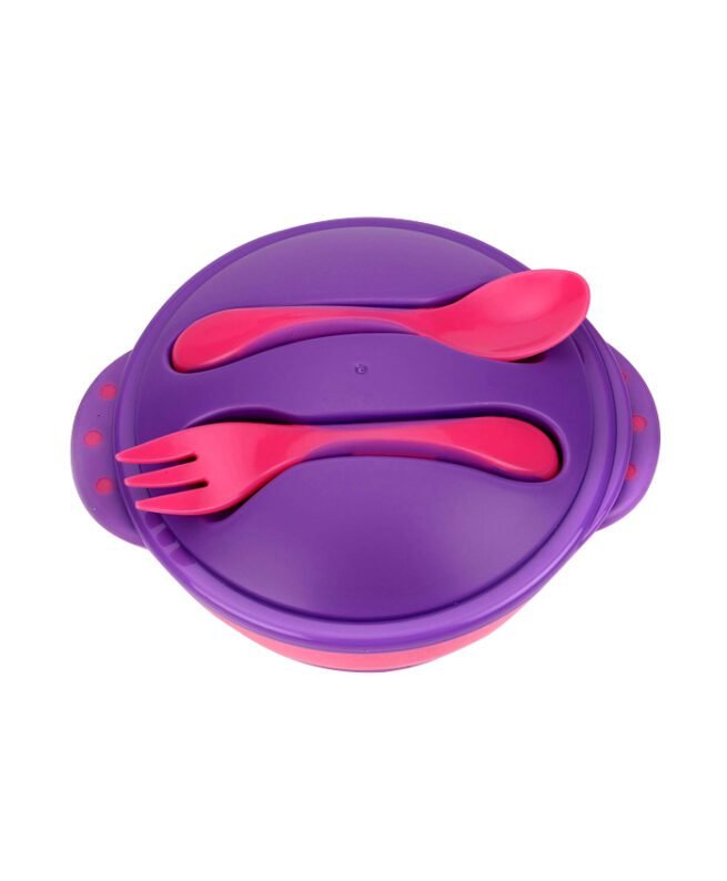 1st Step BPA Free Microwave Friendly Feeding Bowl With Fork And Spoon – Pink And Purple