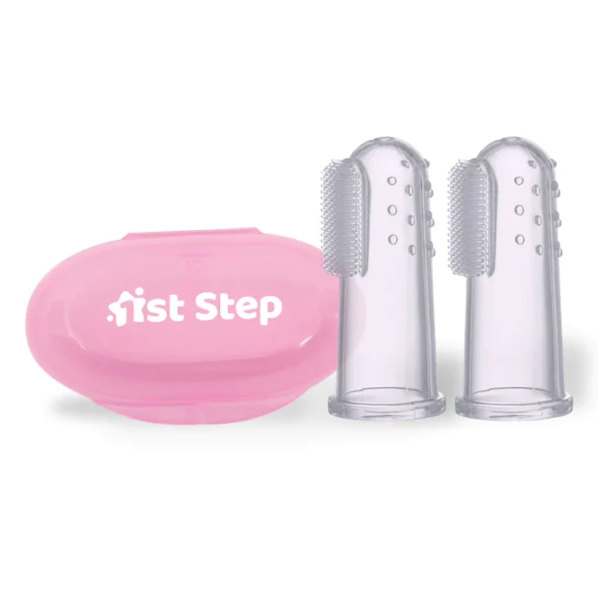 1st Step Silicone Finger Brush Pack of 2 With Carrying Case-Pink