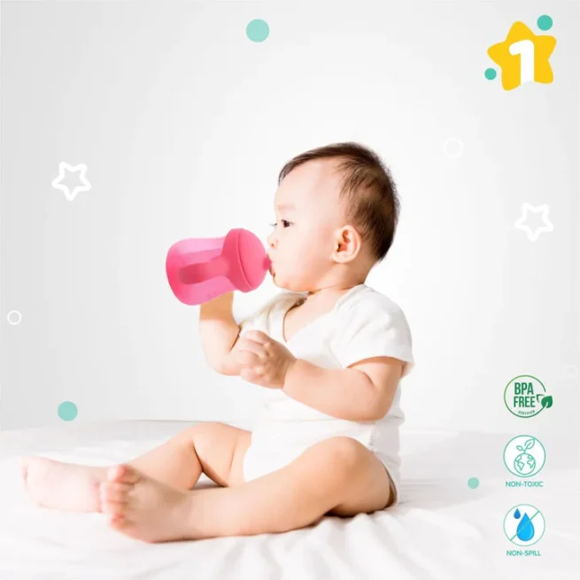 1st Step Matte Collection BPA Free Polypropylene Hard Spout Sipper with Twin Handles for Easy Grip - Pink - Image 4