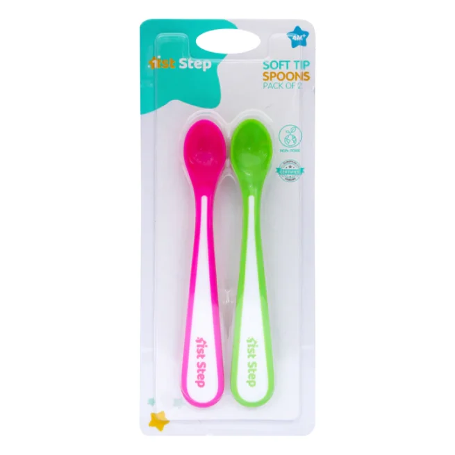 1st Step Soft Tip Spoon (2 pcs Pack)-Pink & Green - Image 3