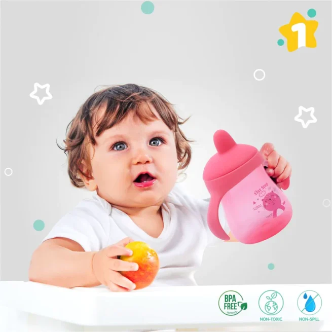 1st Step Matte Collection BPA Free Polypropylene Hard Spout Sipper with Twin Handles for Easy Grip - Pink - Image 3