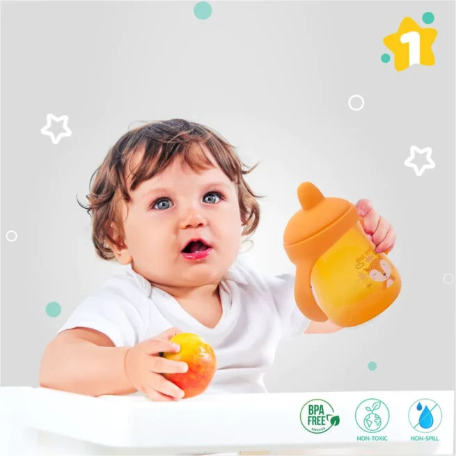 1st Step Matte Collection BPA Free Polypropylene Hard Spout Sipper with Twin Handles for Easy Grip - Orange - Image 5