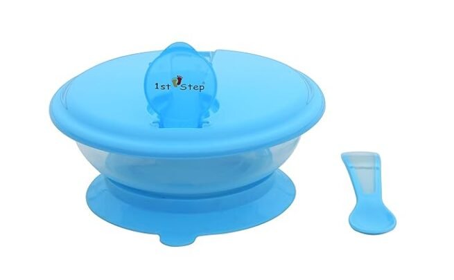 1st Step BPA Free Polypropylene Microwave Friendly Feeding Bowl with Spoon (Blue) - Image 4