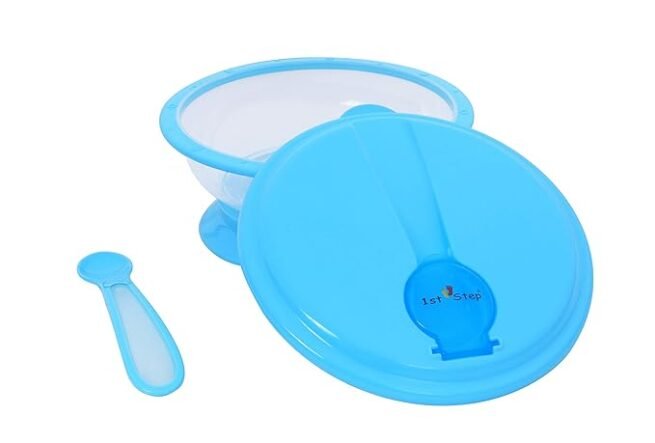 1st Step BPA Free Polypropylene Microwave Friendly Feeding Bowl with Spoon (Blue) - Image 3