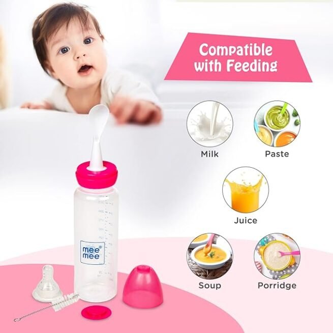 Mee Mee Premium Baby Feeding Bottle (250 ml, Spoon Light Pink) - Image 2