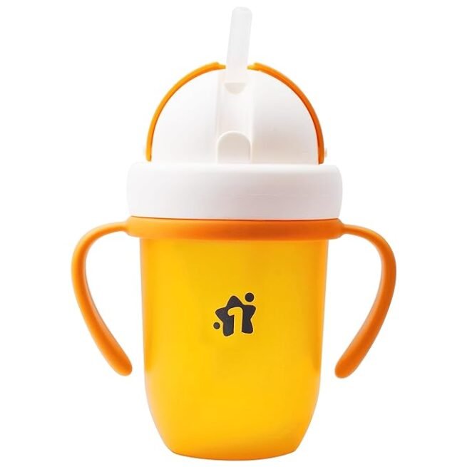 1ST STEP Matte Collection BPA Free Polypropylene Soft Straw Sipper with Twin Handles for Easy Grip - Orange - Image 2