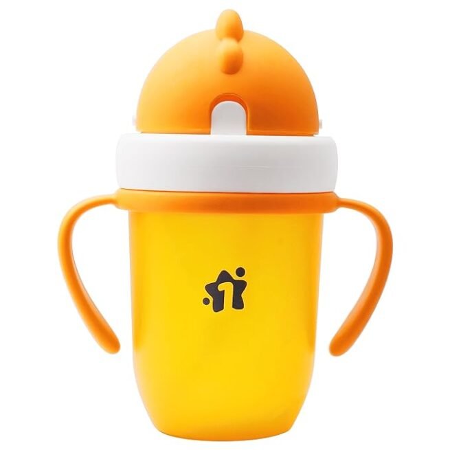 1ST STEP Matte Collection BPA Free Polypropylene Soft Straw Sipper with Twin Handles for Easy Grip - Orange