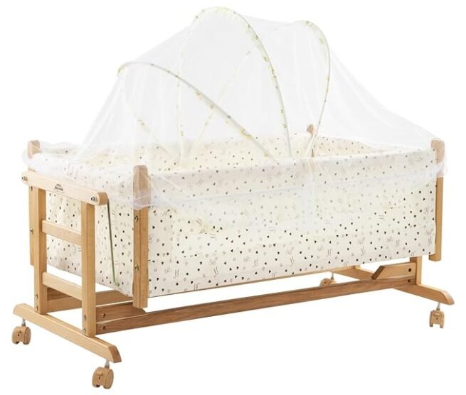 Toyzone Cradle with Wheels and Mosquito Net, Multicolor