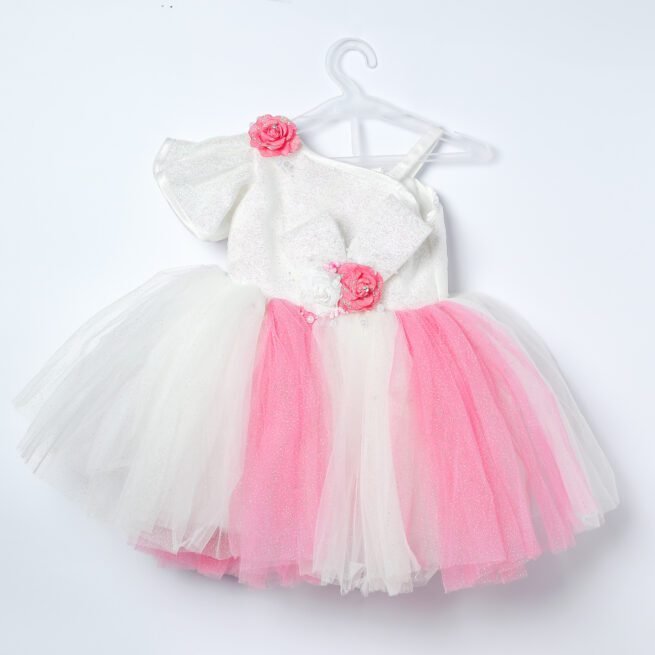 Jalaram White Pink Party Frock for Girls - A Whimsical Symphony of Innocence