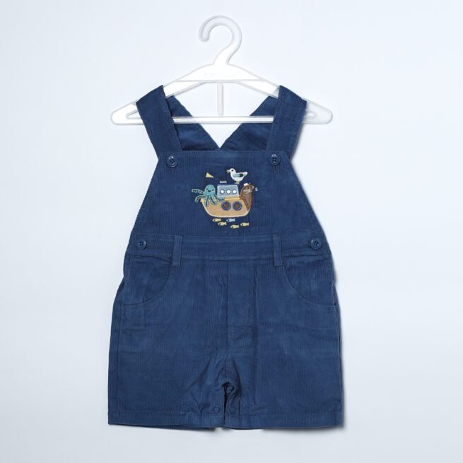 Sweet Chic: Chocolate Baby Romper Set with White T-Shirt and Dark Blue Romper Trouser set - Image 6