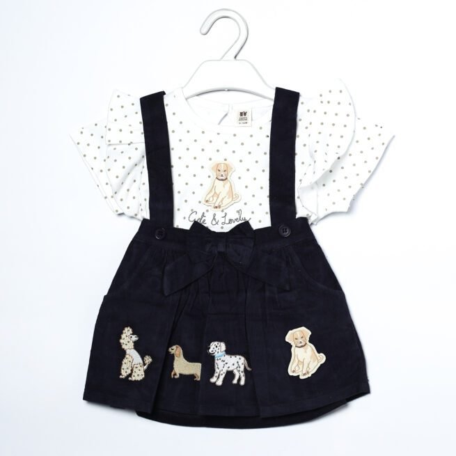 Toffy House Brand White and Blue Skirt with Top adorned in Animal Print for Kids