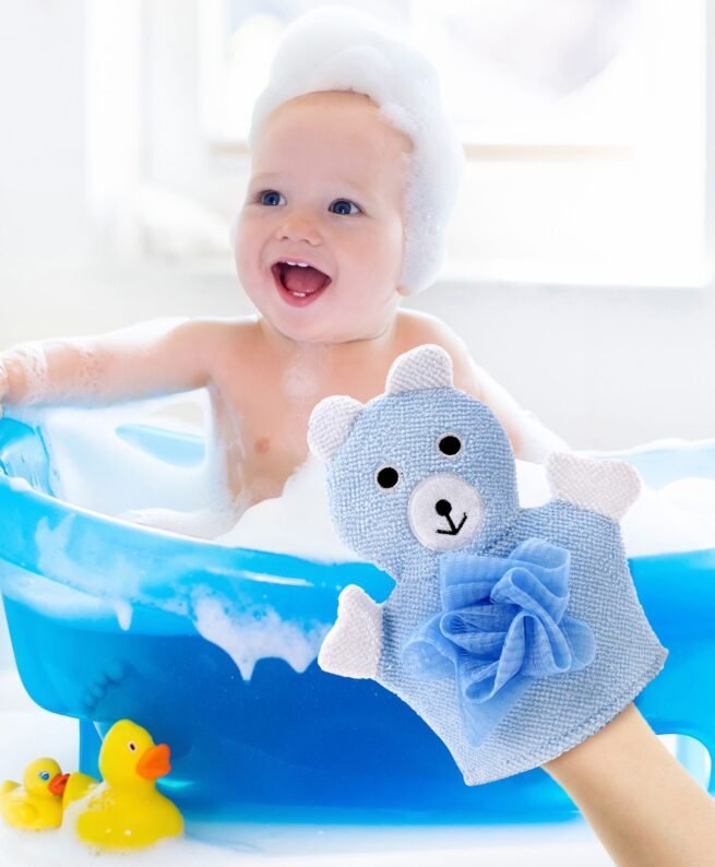 Mamos Baby  Bath Glove With Attached Loofah - Blue - Image 3