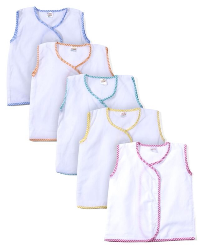 Tinycare Sleeveless Vests White Base Pack of 5 - Multicolour