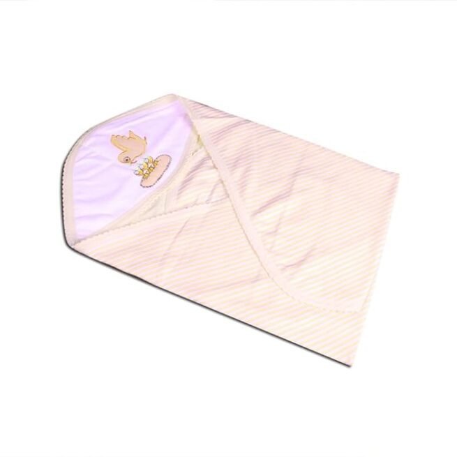 Tiny Care Hooded Towel Outside Interlock Stripe Inside Terry 356- Peach