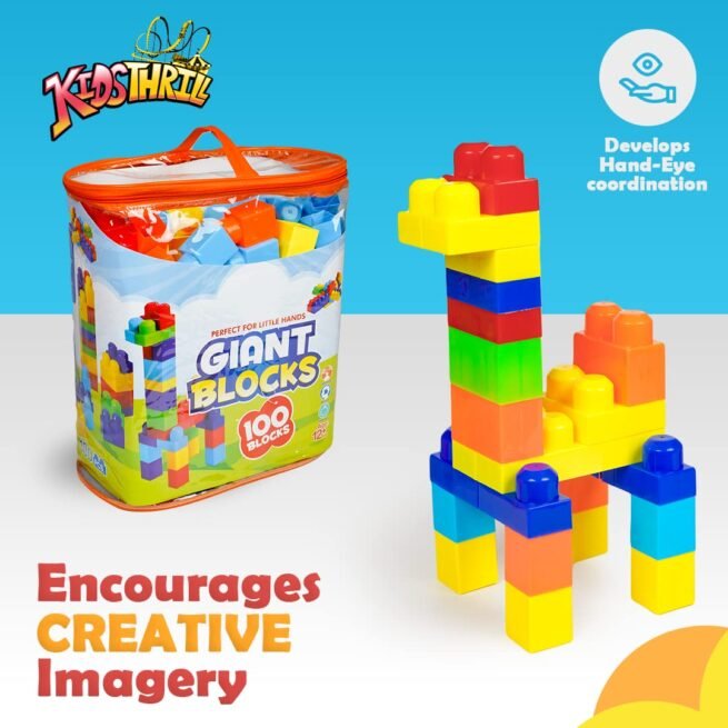 KIDSTHRILL 100 Giant Building Blocks Bag with Big Blocks Toys for Toddlers