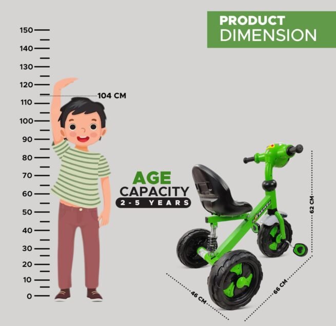 Dash Xtreme Stylish Steel Tricycle for Kids, Baby with Strong Frame, Light and Music n High Back Rest - Image 4