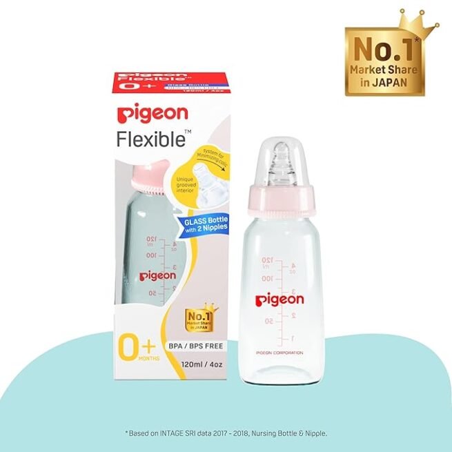 Pigeon Flexible Glass Nursing/Feeding Bottle With Added Nipple S 120ml - Image 5