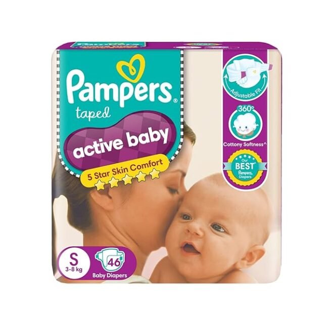 Pampers Active Baby Tape Style Diapers, Small (S) Size, 46 Count