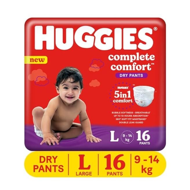 Huggies Complete Comfort Dry Pants Large (L) Size Baby Diaper Pants, 16 count