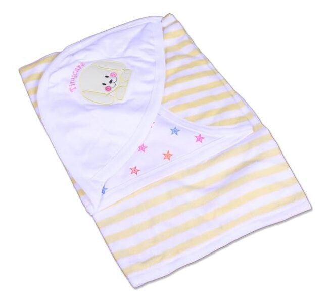 Tiny Care Baby Towel Terry Stripes(With Hood) 371A- Lemon