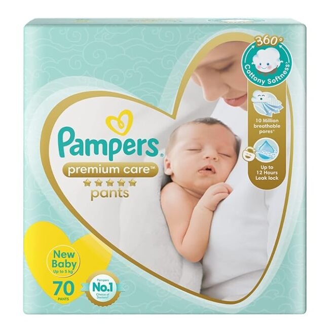 Pampers Premium Care Pants, New Born/Extra Small (NB/XS) Size, 70 Count