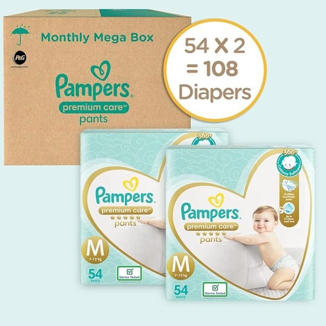 Pampers Premium Care Pants Style Baby Diapers, Medium (M) Size, 108 Count - Image 5