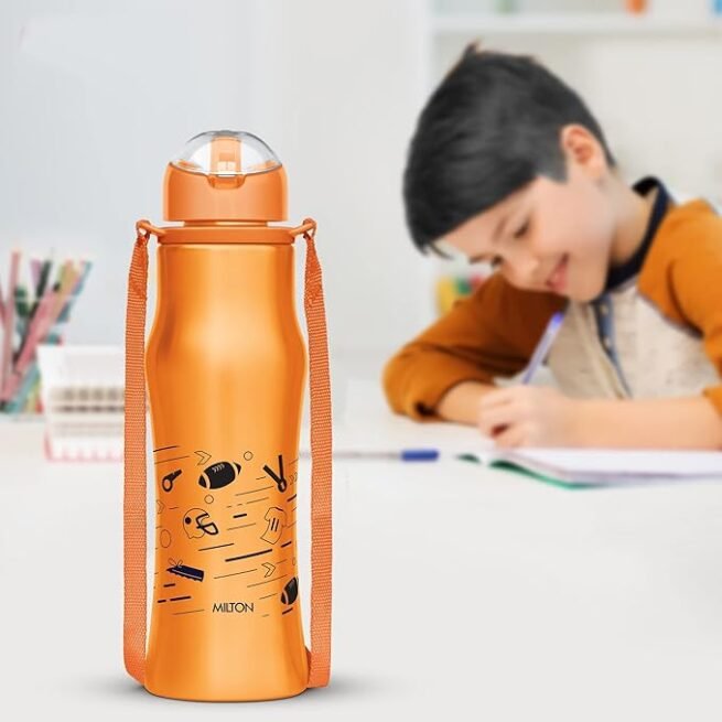 MILTON Gaiety 650 Stainless Steel Water Bottle, 600 ml, Orange - Image 2