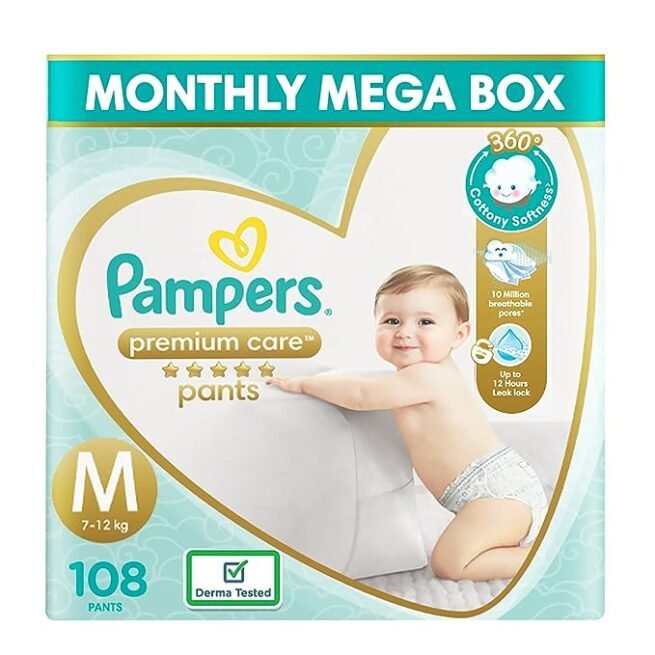 Pampers Premium Care Pants Style Baby Diapers, Medium (M) Size, 108 Count