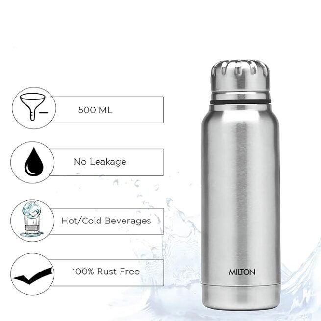 Milton Slender Stainless Steel Flask, 500 ml, Silver - Image 4