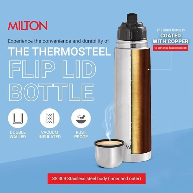 Milton Thermosteel Flip Lid Flask, 1000 milliliters, Silver - Image 6