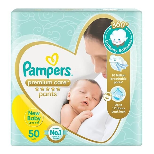 Pampers Premium Care Pants, New Born, Extra Small size baby diapers (NB,XS), 50 count - New Born  (50 Pieces)