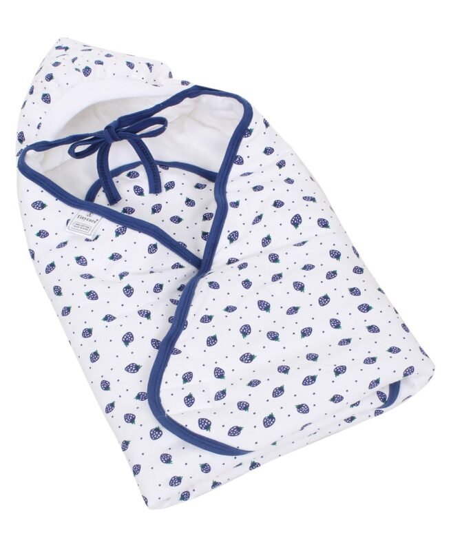 Tinycare Hooded Wrappper Strawberry Print - Navy