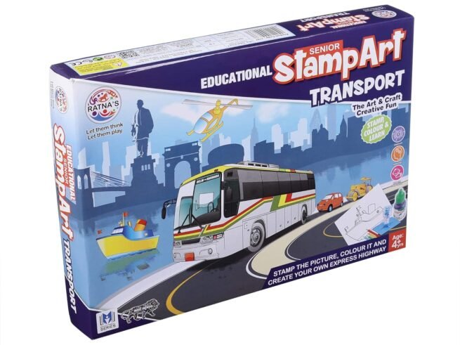 Ratna's Educational Art & Craft Stamp Art Transport Big with 12 Different Transport Vehicle Stamps for Kids Ages 3+