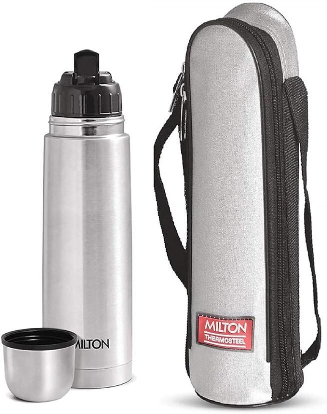 Milton Flip Lid 750 Thermosteel 24 Hours Hot and Cold Water Bottle with Bag, 1 Piece, 750 ml, Silver - Image 6