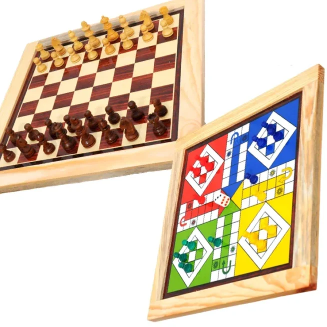 2 in 1 Magnetic Wooden Art Chess and Ludo Board Game - Image 2