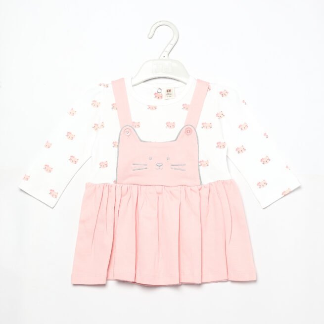 TOFFY HOUSE Sweet Pink and White Frock for Baby Girls (NB - 6M)