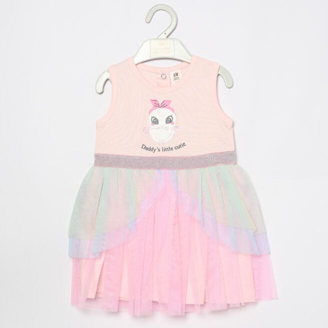 TOFFY HOUSE Pink Net Frock for Baby Girls (3M - 3Y)