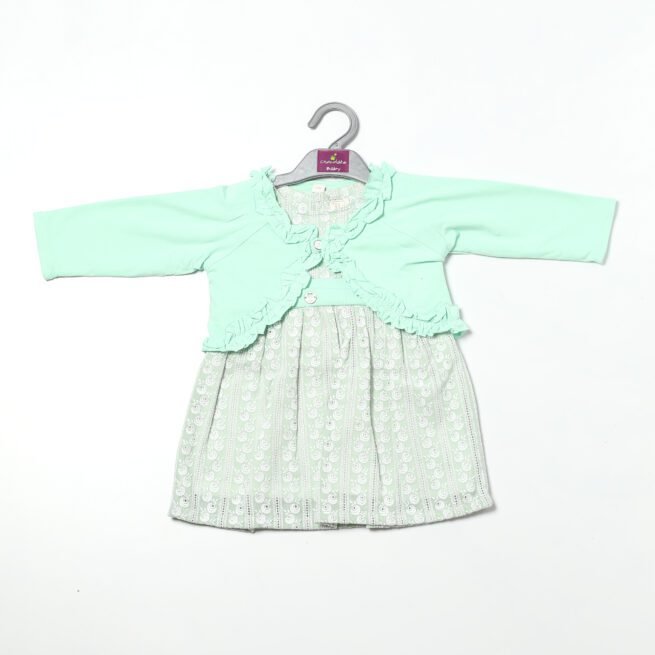 Meadow Melody: Chocolate Baby Brand Green & Grey Frock Dress Set