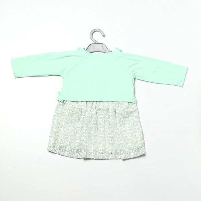 Meadow Melody: Chocolate Baby Brand Green & Grey Frock Dress Set - Image 3