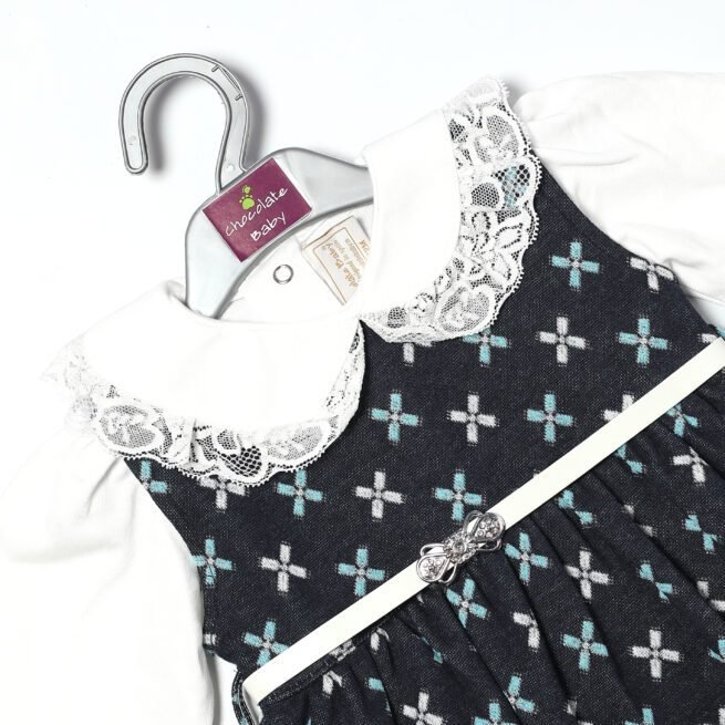 Elegance in Monochrome: Chocolate Baby Brand Black and White Cotton Frock - Image 2