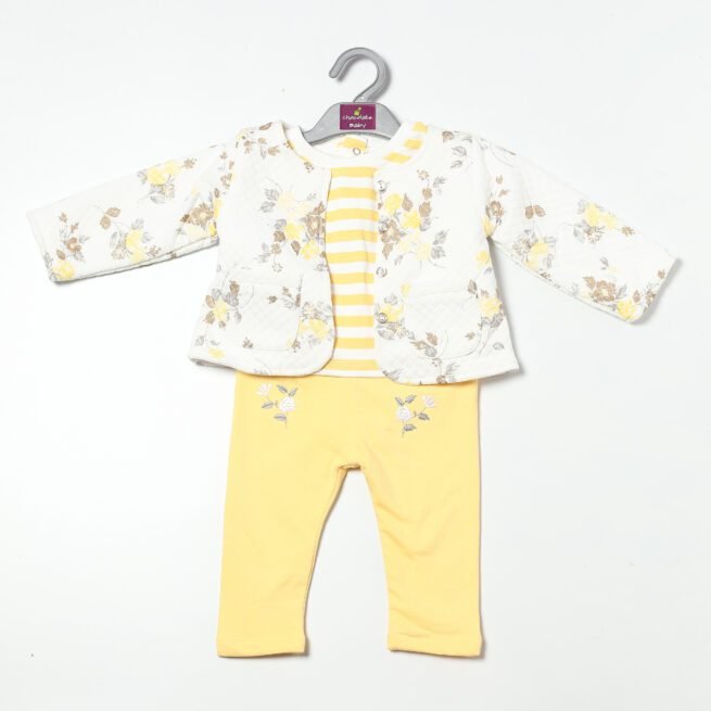 Sunny Splendor: Chocolate Baby Brand Yellow and White Dress Set for Girls