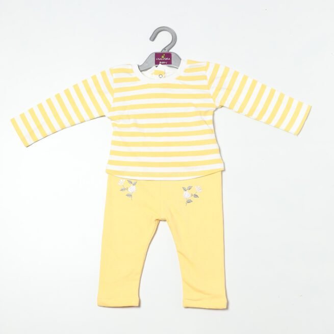 Sunny Splendor: Chocolate Baby Brand Yellow and White Dress Set for Girls - Image 3