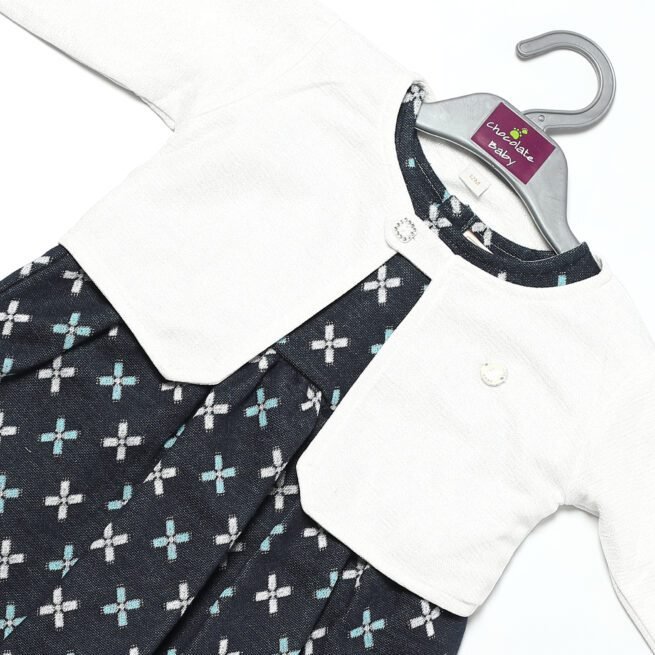 Nautical Charm: Chocolate Baby Brand Navy Blue and White Frock Dress Set - Image 2