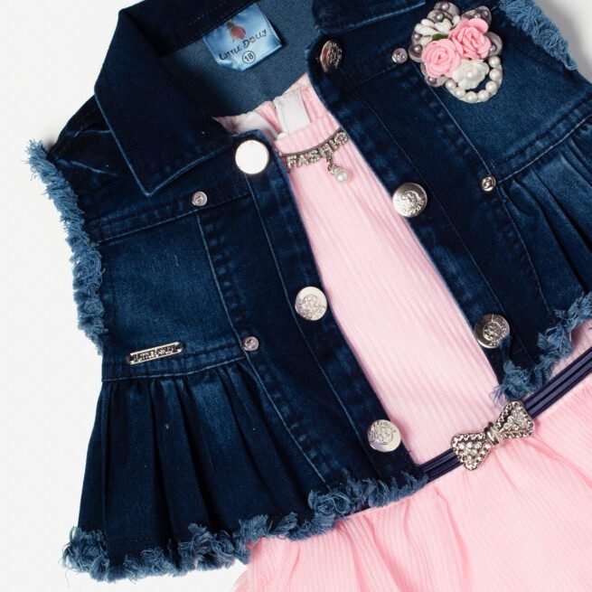 Little Dolly Pink Frock with Navy Blue Coat - Elegance Redefined for Your Little Princess - Image 2