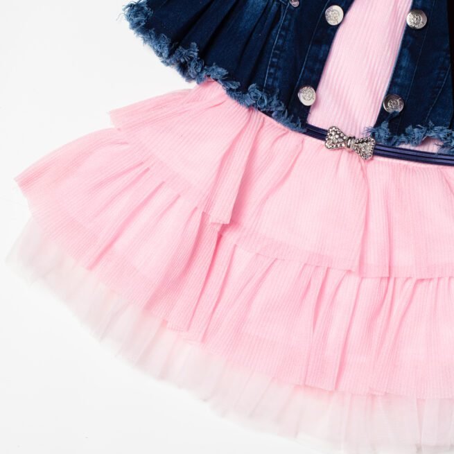 Little Dolly Pink Frock with Navy Blue Coat - Elegance Redefined for Your Little Princess - Image 3