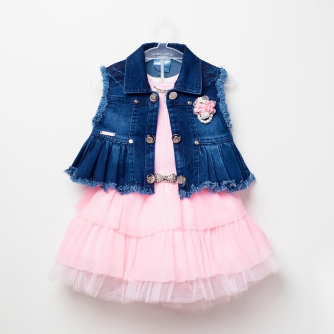 Little Dolly Pink Frock with Navy Blue Coat - Elegance Redefined for Your Little Princess